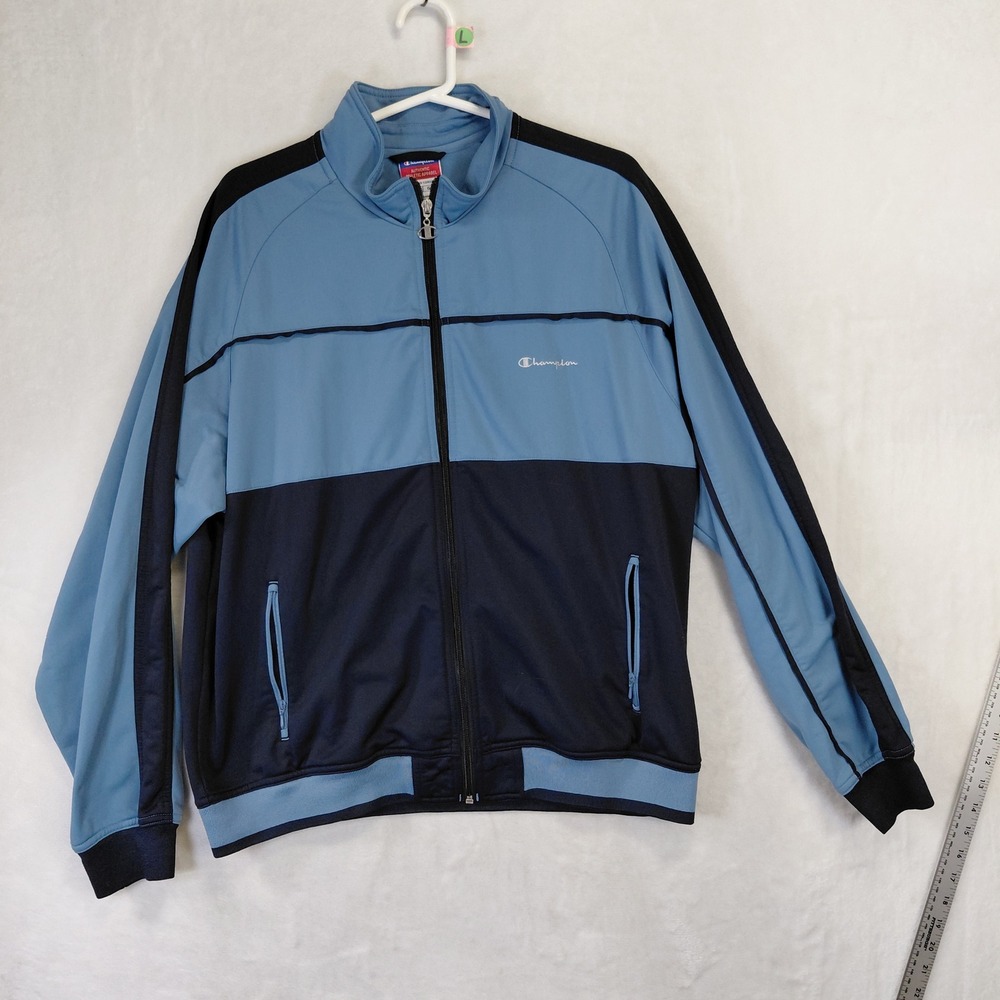 Champion Mens Blue Colorblock Full Zip Track Jacket Mock Neck Large